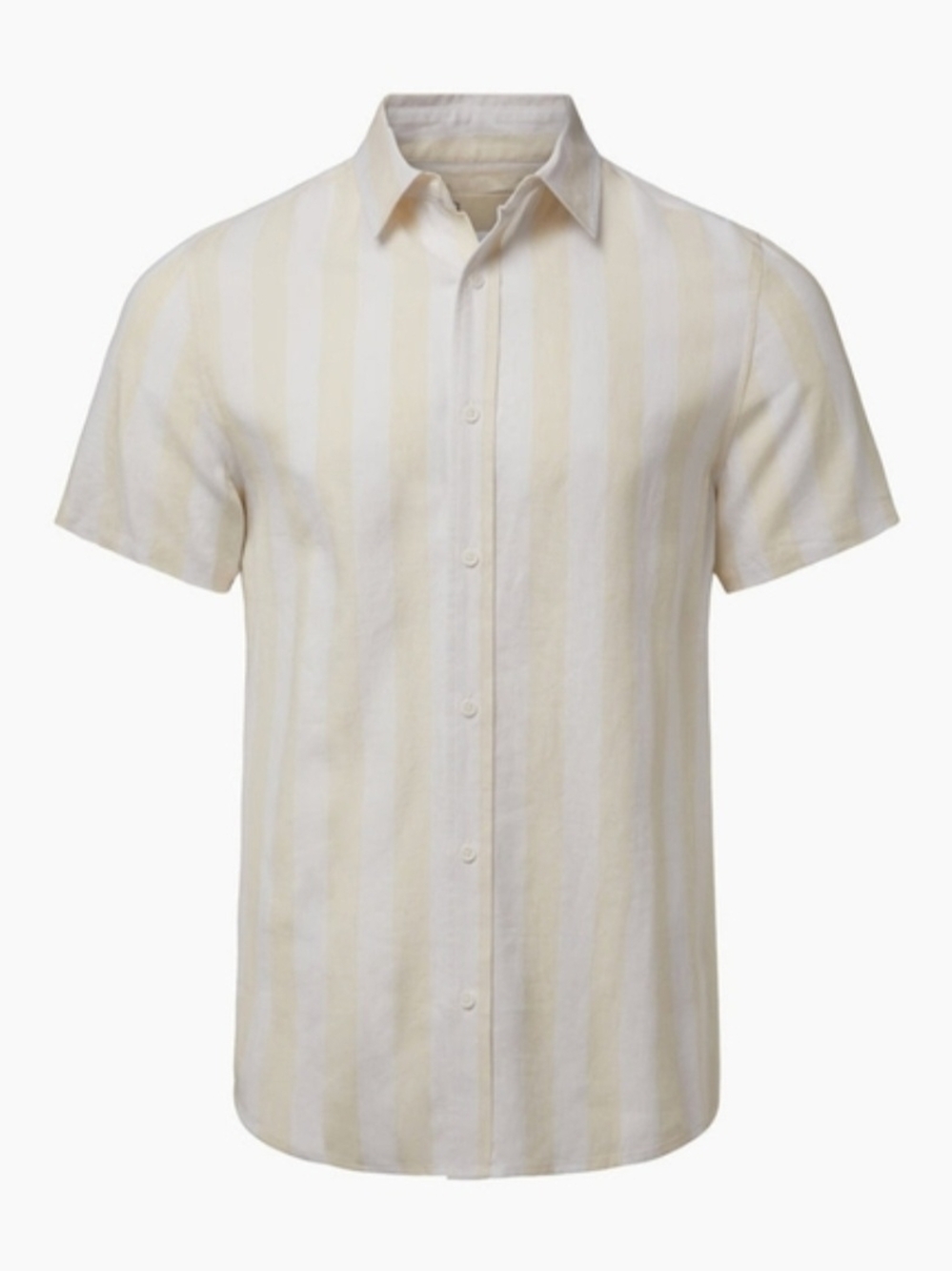 Onia Linen Short-Sleeve Button-Down Shirt in Cream and White Stripe